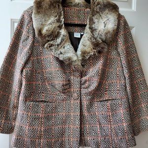 Vintage Brown And Rust Plaid Chinchilla Collar Jacket